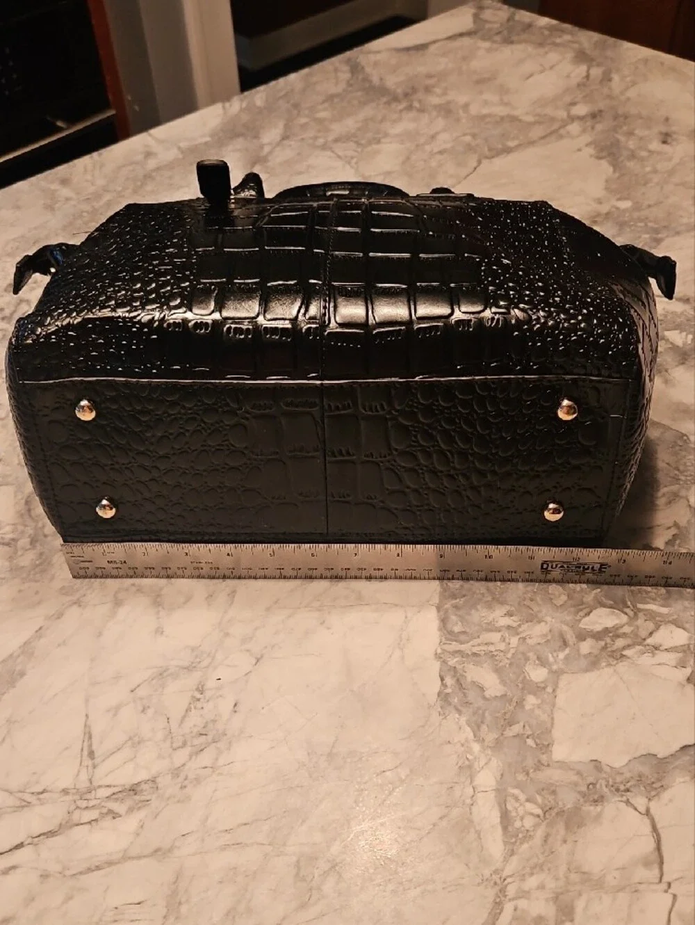 Never Carried  Black Charmes Croc-Embossed Satchel with Gold Hardware